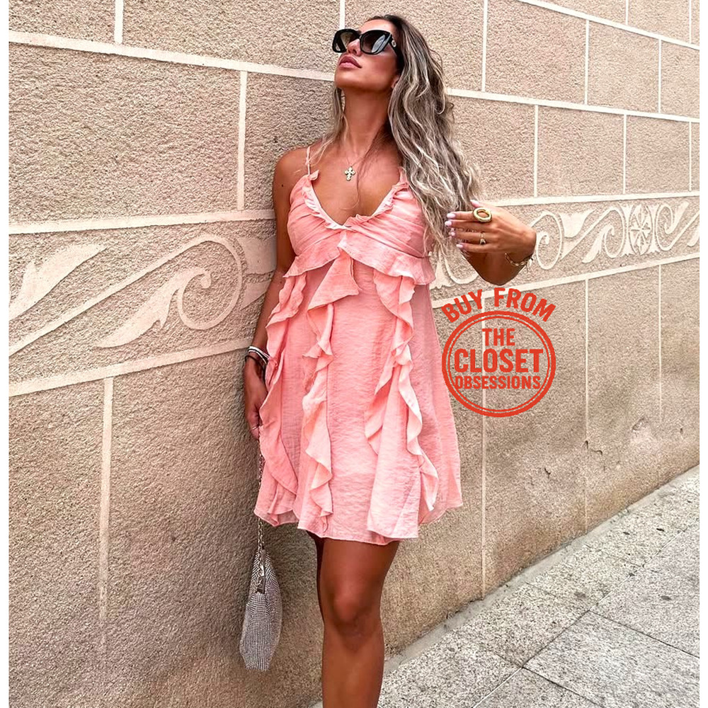 Mango NWT Peach Ruffle Mini Dress Tencel Lyocell 6 8 - Picture 11 of 16